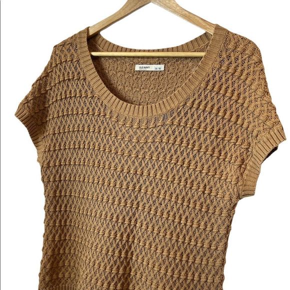 OLD NAVY Tan Loose Knit Short Sleeve Scoop Neck Short Fit Pullover Sweater M - Picture 2 of 8